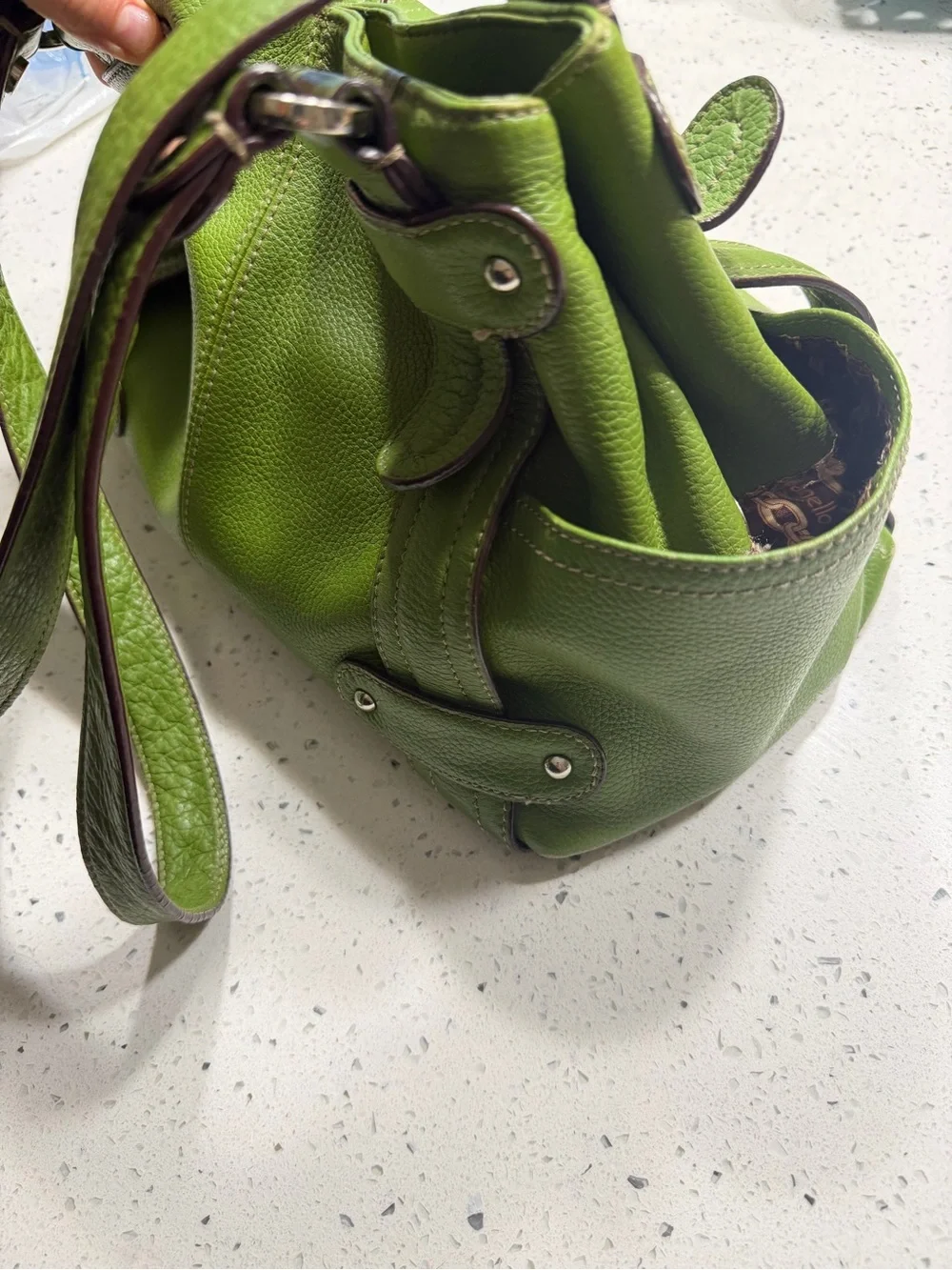 Green vintage geniune Leather Shoulder Bag - Stylish Everyday Tote